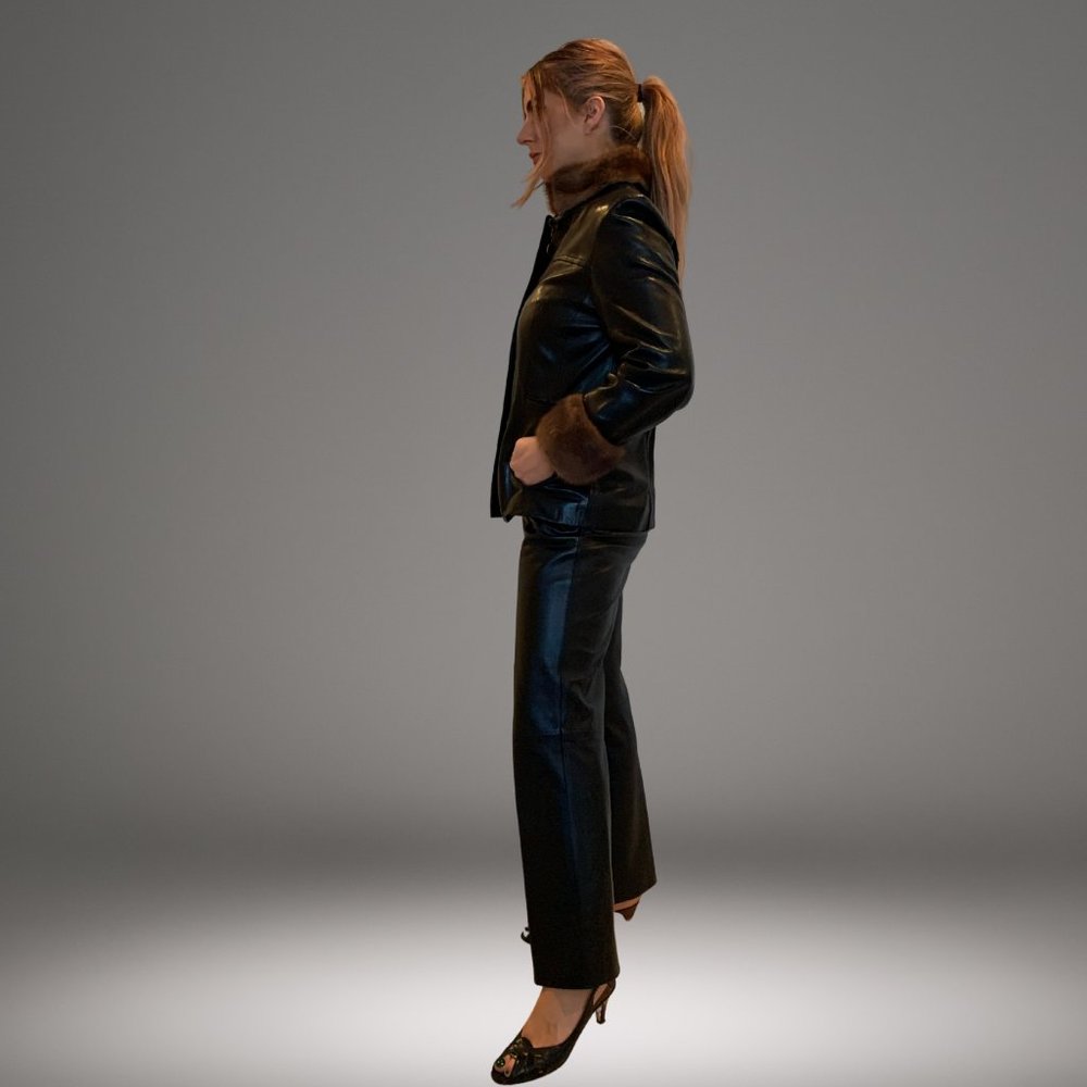 Weill Boutique (Paris) Leather + Fur Jacket with Matching Leather Pants